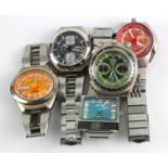 Pulsar Spoon Bullhead Chronograph wristwatch along with four other Pulsar / Spoon watches. All