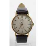 Gents 9ct cased manual wind Omega Geneve wristwatch. Presentationally engraved on the back, watch