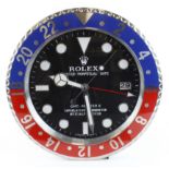 Advertising Wall Clock. Red & blue (Pepsi) 'Rolex' style advertising wall clock, black dial reads '