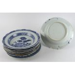 Chinese 18th century, miscellaneous Nanking style export blue and white china plates (7). Diam