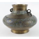 Chinese pair of pots, each with floral colour decoration, marks to base of each, diameter 22cm