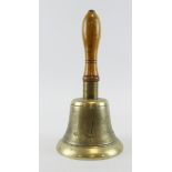 ARP brass hand bell, marked 'FIDDIAN' with turned wooden handle, height 25cm approx.