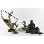 Figural statues. A group of four various figural statues (including bronze example), one marked '
