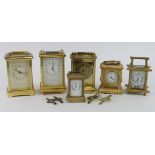Carriage Clocks. Six various carriage clocks, makers include John Morley, Comitti, Elliott & Son,