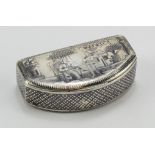 Continental silver & gilt lined snuff box, with engraved figural decoration, hallmarks rubbed,