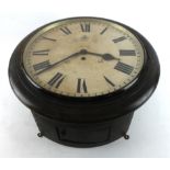 WWII RAF mahogany wall clock, RAF emblem and Roman numerals to dial, fusee movement stamped 'Elliott