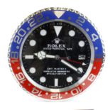 Advertising Wall Clock. Red & blue (Pepsi) 'Rolex' style advertising wall clock, dial reads 'Rolex