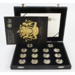 One Pound Silver Proof 25th Anniversary Collection 2008; 14x silver proof £1 coins with gilt reverse