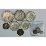 GB & USA Silver Coins (10) mostly GB 17th-20thC assortment GF-EF (1757 Sixpence holed), includes a