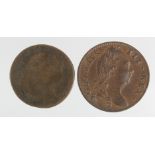 Ireland Halfpennies (2): 1694 Fair, and 1781 GVF trace lustre.