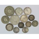 India (13) silver minors 19th-20thC, mixed grade.