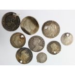 GB Silver Minors (9) 18th-19thC, all holed or damaged.