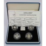 One Pound Silver Proof piedfort four coin set 1994 - 1997 FDC boxed as issued