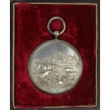 British Agricultural Medal, unmarked silver (white finish but cleaned obverse) d.48mm: