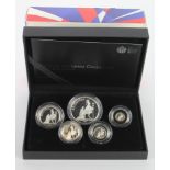 Britannia Five-Coin Silver Proof Set 2013, aFDC (light toning) cased with certs and box.