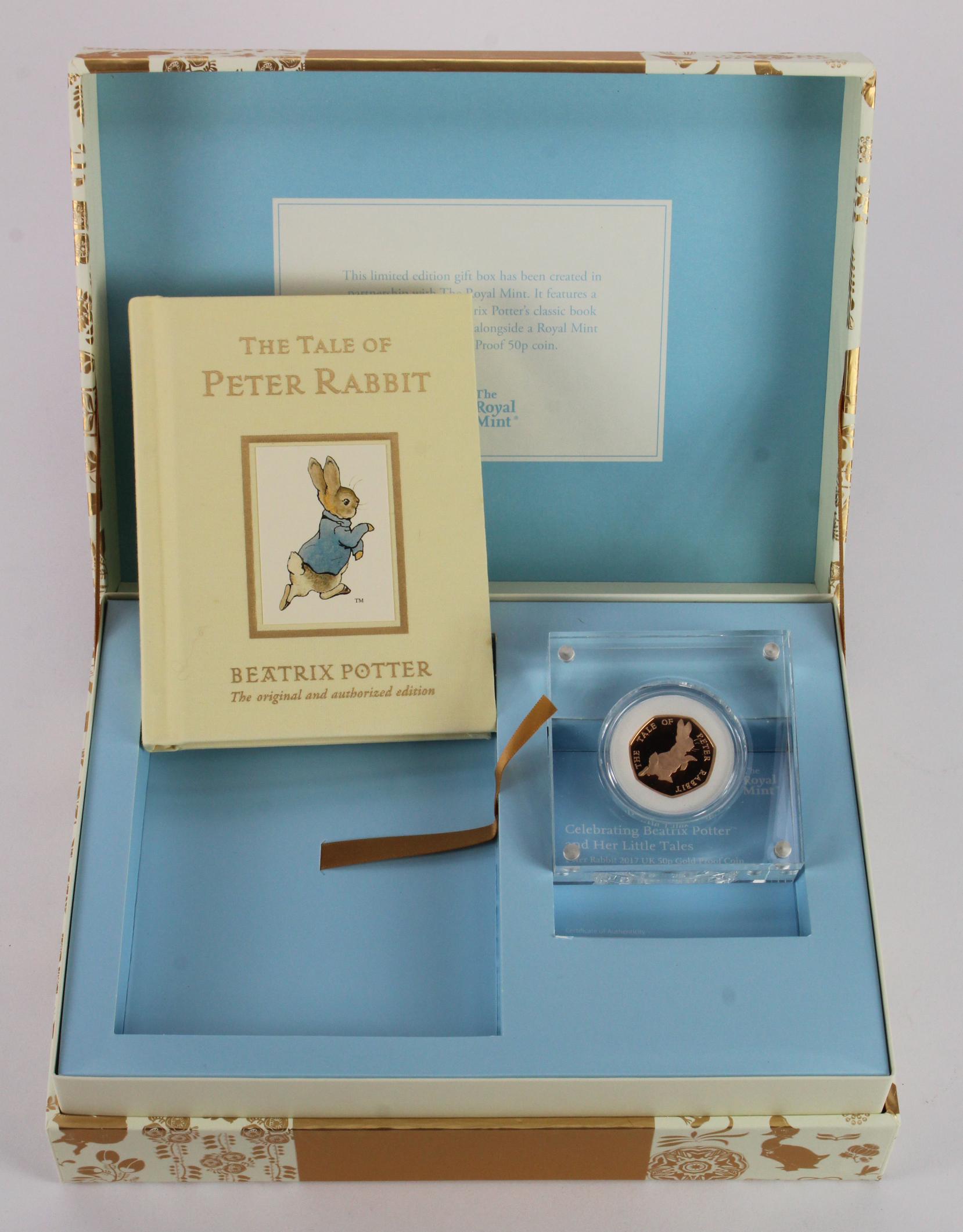 Fifty Pence 2017 "Peter Rabbit" gold proof FDC in a limited edition coin and book box.