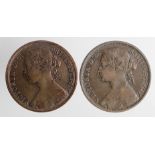 Pennies (2) both 1874H, VF and cleaned VF