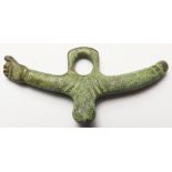 Antiquity: Roman bronze phallic amulet with fist opposite, loop intact. Popular style of military