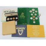 Arabian and Middle-Eastern Coin Sets (6): Muscat & Oman proof PS3 1970, Saudi Arabia mint MS1