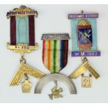 Masonic lot of 3x medals comprising a silver & enamel Past Masters medal for the Thanksgiving