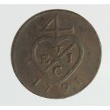 India, Bombay Presidency, East India Company copper 1/2 Pice 1791 nVF, some small marks.