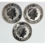 Australia (3) 1oz pure silver lunar calendar Dollars: Goat 2003, Rat 2008, and Ox 2009, UNC light