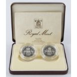 Royal Mint: 1989 £2 Silver Proof Piedfort Two-Coin Set, Bill & Claim of Rights, FDC cased with