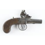 Flintlock, boxlock, pocket pistol circa 1800 by "Bolam" and "Newcastle". Turn off barrel 2.5"
