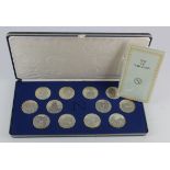 British / French Commemorative Medals (12) hallmarked sterling silver d.44.5mm, total weight 480g: