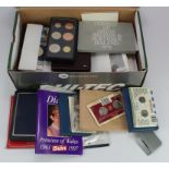 GB & World coins, sets and repros; a shoebox of material.