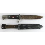 German Hitler Youth Knife, rusty blade RZM marked, with scabbard.