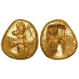 Ancient Greek (Persian) Lydia gold Daric of Darius I - Xerxes II, 485-420 BC; Great King kneeling r.