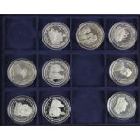 British Commonwealth Crown-Size Silver Proofs (9) Queen Elizabeth the Queen Mother issues 1998-1999,