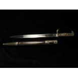 German Police Bayonet in its original leather and steel scabbard. Matching marks 'L.Ar.369'. Blade