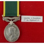 Efficiency Medal GV (crowned) with Territorial clasp named (3304906 Pte J Donaldson 5-HLI).