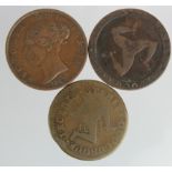 Isle of Man (3) copper Halfpennies: 1733 Fair, 1831 VG, and 1839 GF