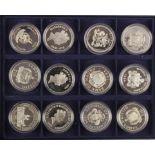 British Commonwealth Silver Proof Crowns (12) 1995 Queen Mother commemoratives, aFDC in capsules