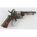 Belgian pinfire pocket revolver, six shot cylinder, calibre 6mm. Folding trigger, Belgium proofs,