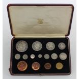 Proof Set 1937 (15 coins) Crown to Farthing including Maundy Set, nFDC with original case.