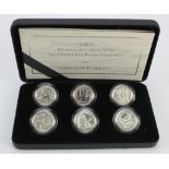 Britannia 2007 six coin "20th Anniversary" silver proof One Pound proof set. FDC in the Royal Mint