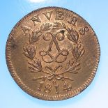 French States, Anvers (Antwerp) canon metal siege 10 Centimes 1814R with Louis XVIII monogram, KM#