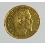 France gold 5 Francs 1854 nVF ex-mount, pin remnant on rev.