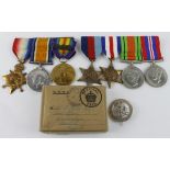 Family medals to Hill - 1915 Star Trio + MID (1195 L-Cpl W J Hill 13th Hrs) and Silver War Badge