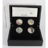 Proof Set 2017 "A Portrait of Britain". The four coin set containing Silver Proof coloured Five