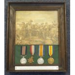 Military Medal GV, 1914 Star Trio in a framed and glazed contemporary frame, with an artists