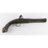 Eastern / Turkish flintlock pistol, brass ? barrelled, blunderbus pistol. Barrel 8.5" inches with