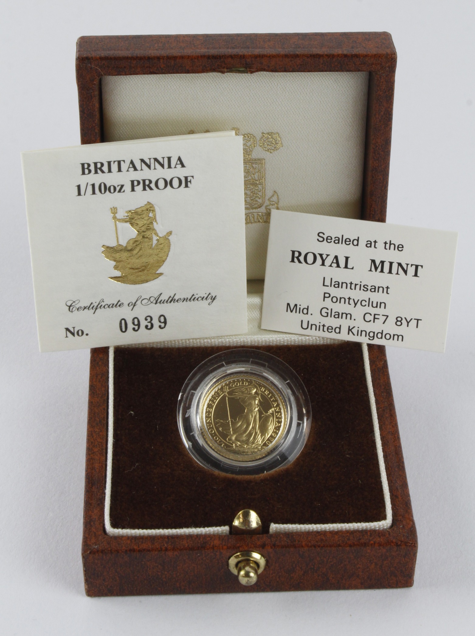 Britannia Ten Pounds (1/10th oz) 1990 gold proof aFDC boxed as issued