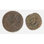 Charles I copper Farthings (2): Richmond mm. crescent with mullet, VF, and Rose type mm. mullet obv.