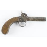 British boxlock percussion pocket pistol, barrel approx 3", calibre .400. In GWO (nipple