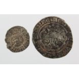 Edward III hammered silver (2): Halfgroat of London with French title, 2.19g, GF, and Halfpenny,